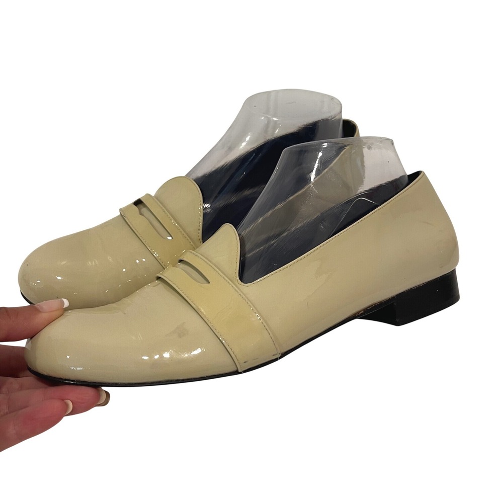 Minhk Patent Leather Penny Loafers Wmn Cream Preppy Almond Toe Slip On Shoes 8.5